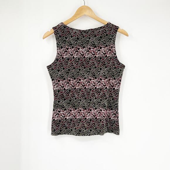 Vintage Y2k Dressbarn Lace Embroidered Textured Metallic Tank Large - Picture 2 of 6